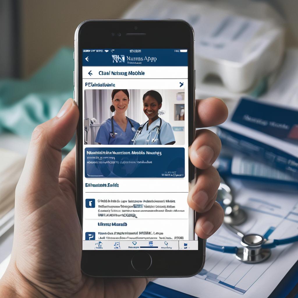 A screenshot showcasing PubMed nursing mobile app with clear, legible interface designs and symbols representing medical care